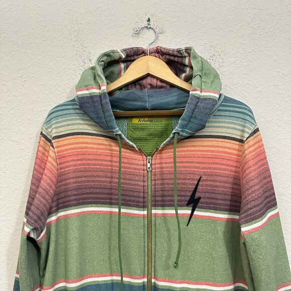 AVIATOR NATION Thunder Bolt Hoodie Multi Striped Full Zip Athleisure - Picture 4 of 13